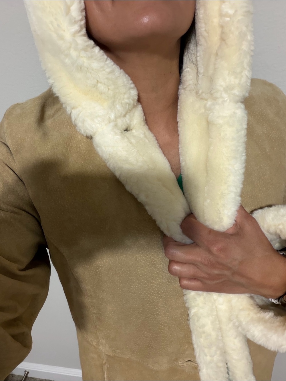 Women's Tan Teddy Jacket Cream--100% leather.